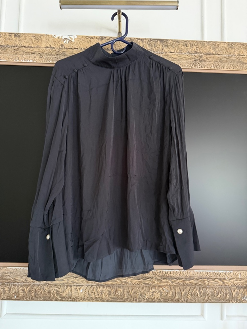 a new day Black High-Neck Button-Shoulder Blouse